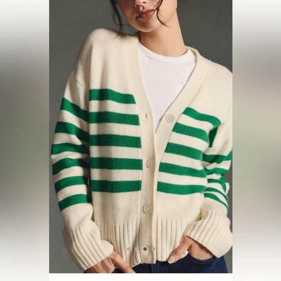 Kule Raffa Cashmere Blend Striped Cardigan - Green and cream - Picture 6 of 8